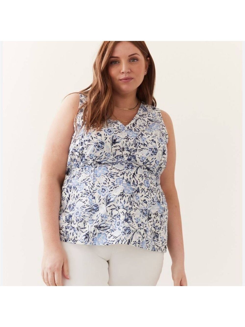 Penningtons Size X Cotton Sleeveless Blue Floral Blouse